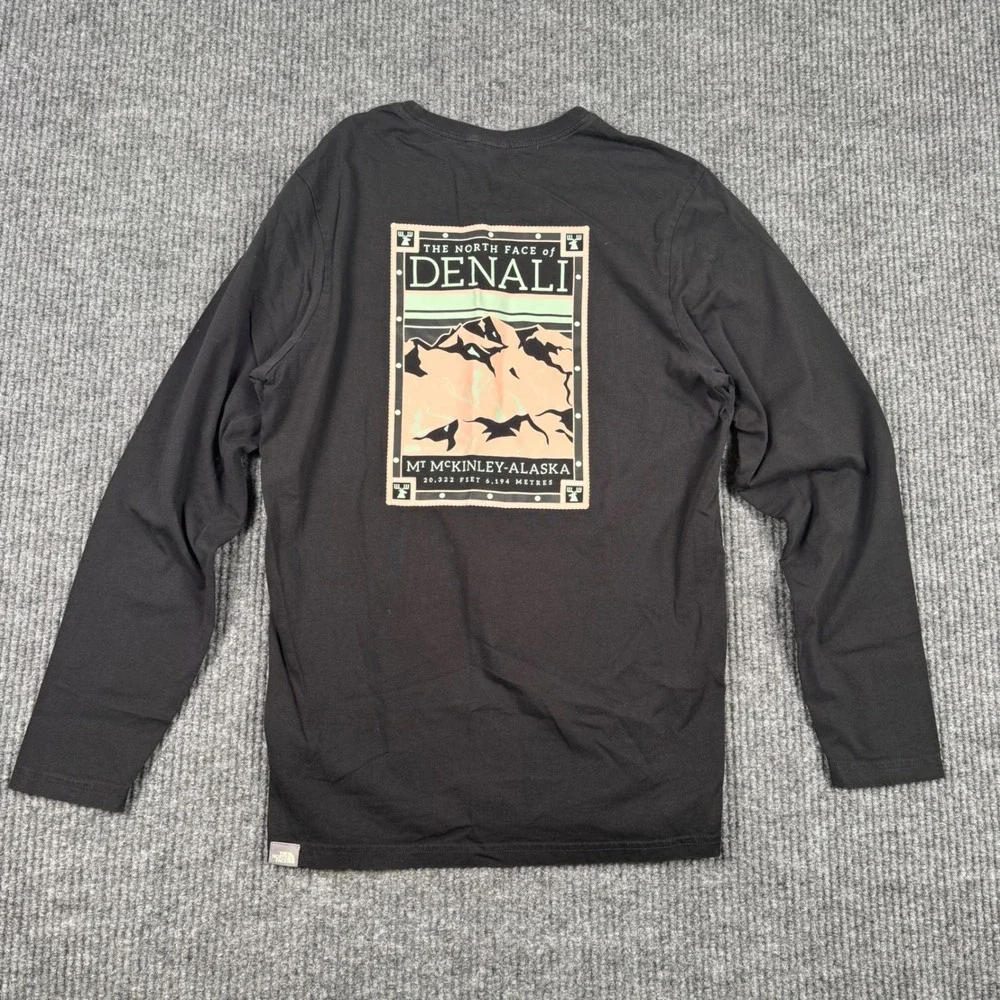 The North Face Men Black Denali Mt McKinley Alaska Long Sleeve Graphic Tee S 891